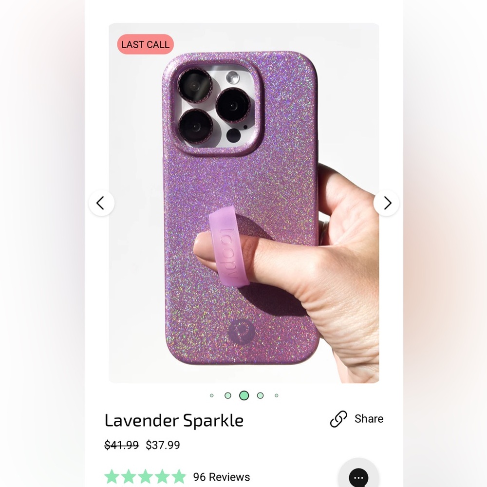 iphone 11 loopy phone case- lavender sparkle with clear loop